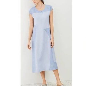 J Jill Linen Pure Jill Blue Lagenlook Colorblock Midi Dress Large L